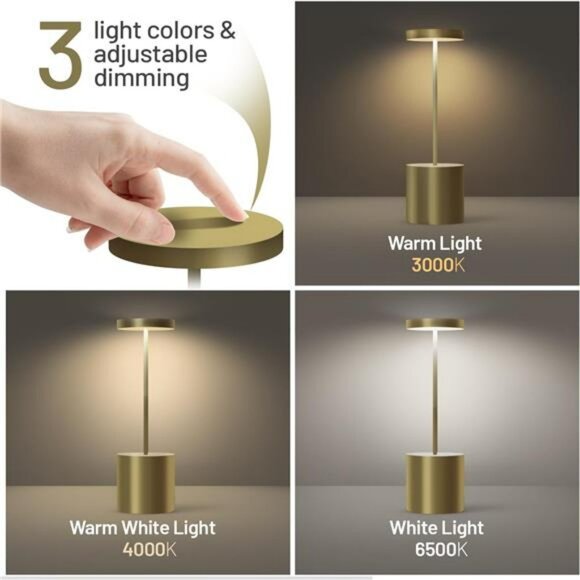 Cordless Table Lamps Set of 2 Rechargeable LED Battery Touch Light for Room - Picture 6 of 8